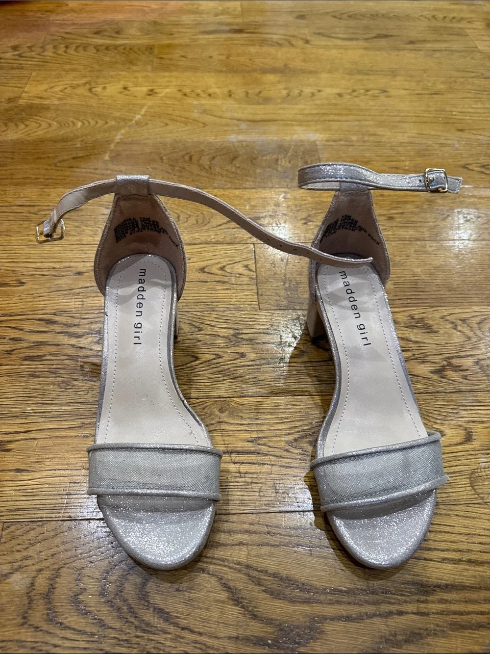 Madden Girl Metallic Silver Ankle Strap Sandals